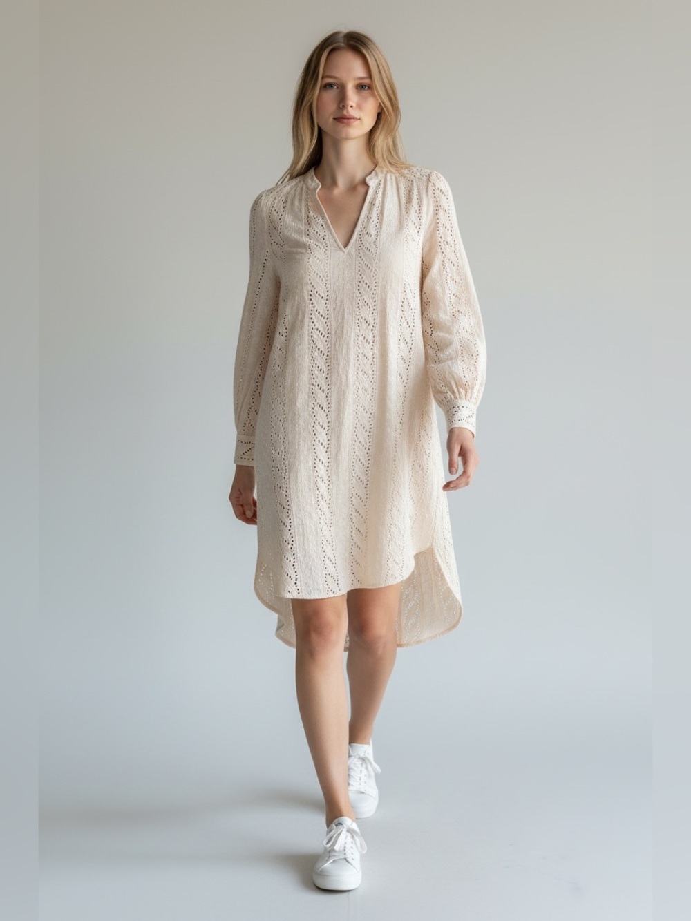 Skaist Taylor Butter Yellow Eyelet Lace Long Sleeve Dress Size Large